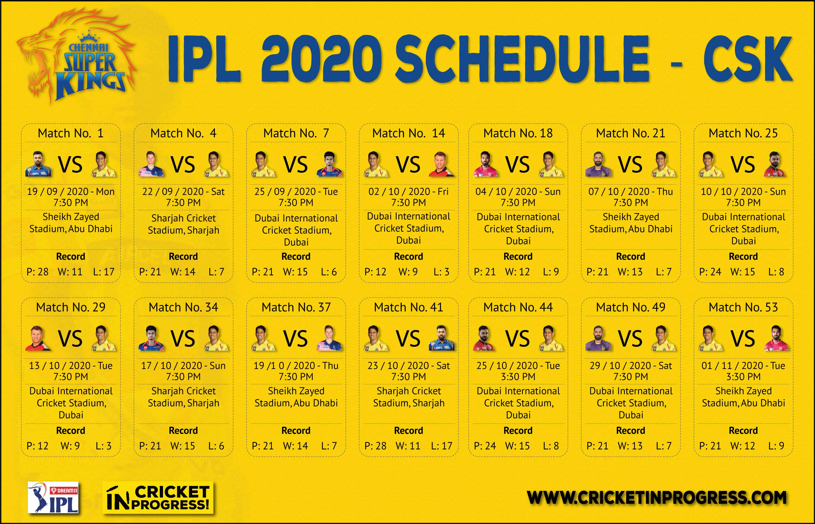 IPL 2020 CSK Schedule