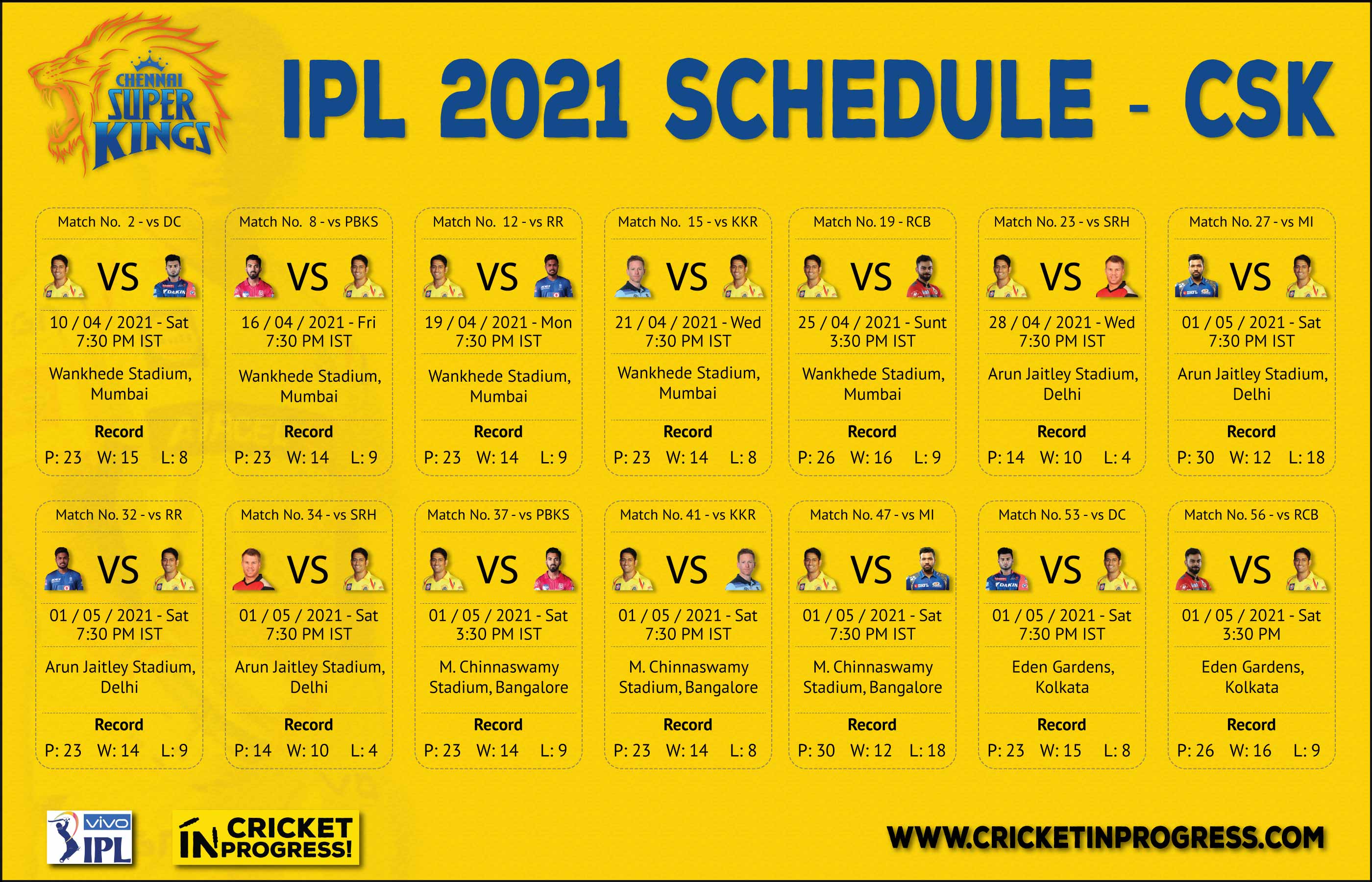 IPL 2021 CSK Schedule